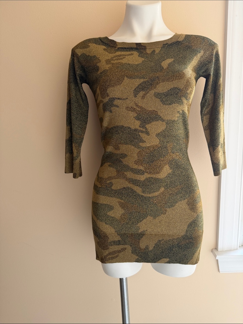 INC International Concepts Olive & Brown Camo Crewneck Sweater Dress